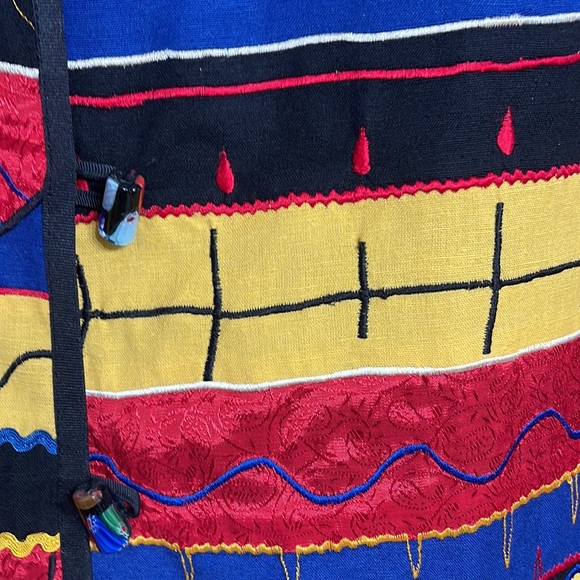 Vintage Indigo Moon Jacket Women's Size M Red /Blue/Yellow Embroidered Patchwork - Picture 2 of 4